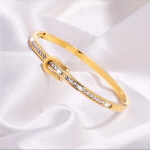 Gold-Tone Crystal Accent Horsebit Bangle Bracelet - Women Jewelry